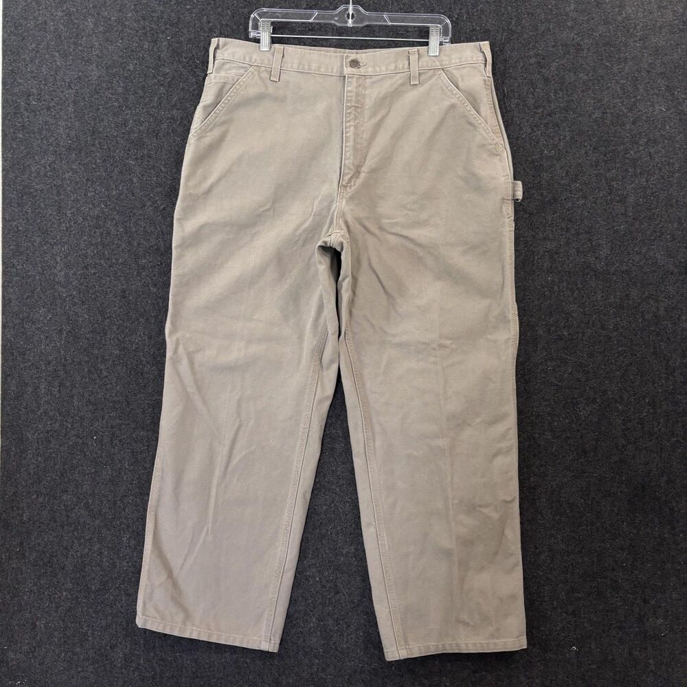 Carhartt Carpenter Pants Men's 38x29 Khaki Canvas Work Dungaree Utility B11 DES